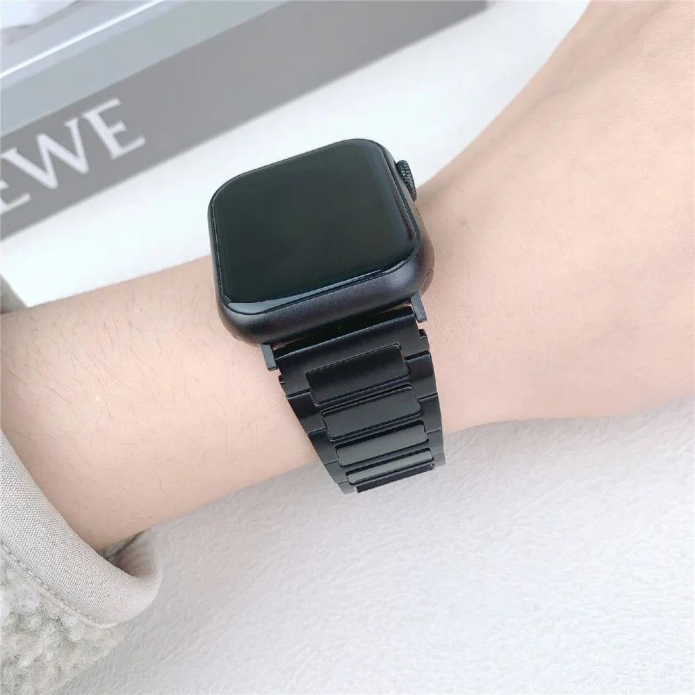 Wrist Strap for Apple Watch Ultra 3 2 1 49mm / Series 11 10 46mm / 9 8 7 45mm / SE3 SE2 SE 6 5 4 44mm / 3 2 1 42mm Three-Bead Stainless Steel Watch Band - Black - 3