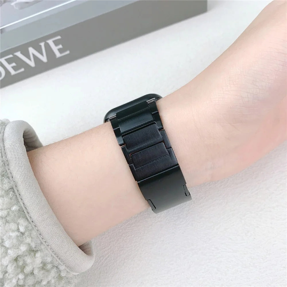 Wrist Strap for Apple Watch Ultra 3 2 1 49mm / Series 11 10 46mm / 9 8 7 45mm / SE3 SE2 SE 6 5 4 44mm / 3 2 1 42mm Three-Bead Stainless Steel Watch Band - Black - 4