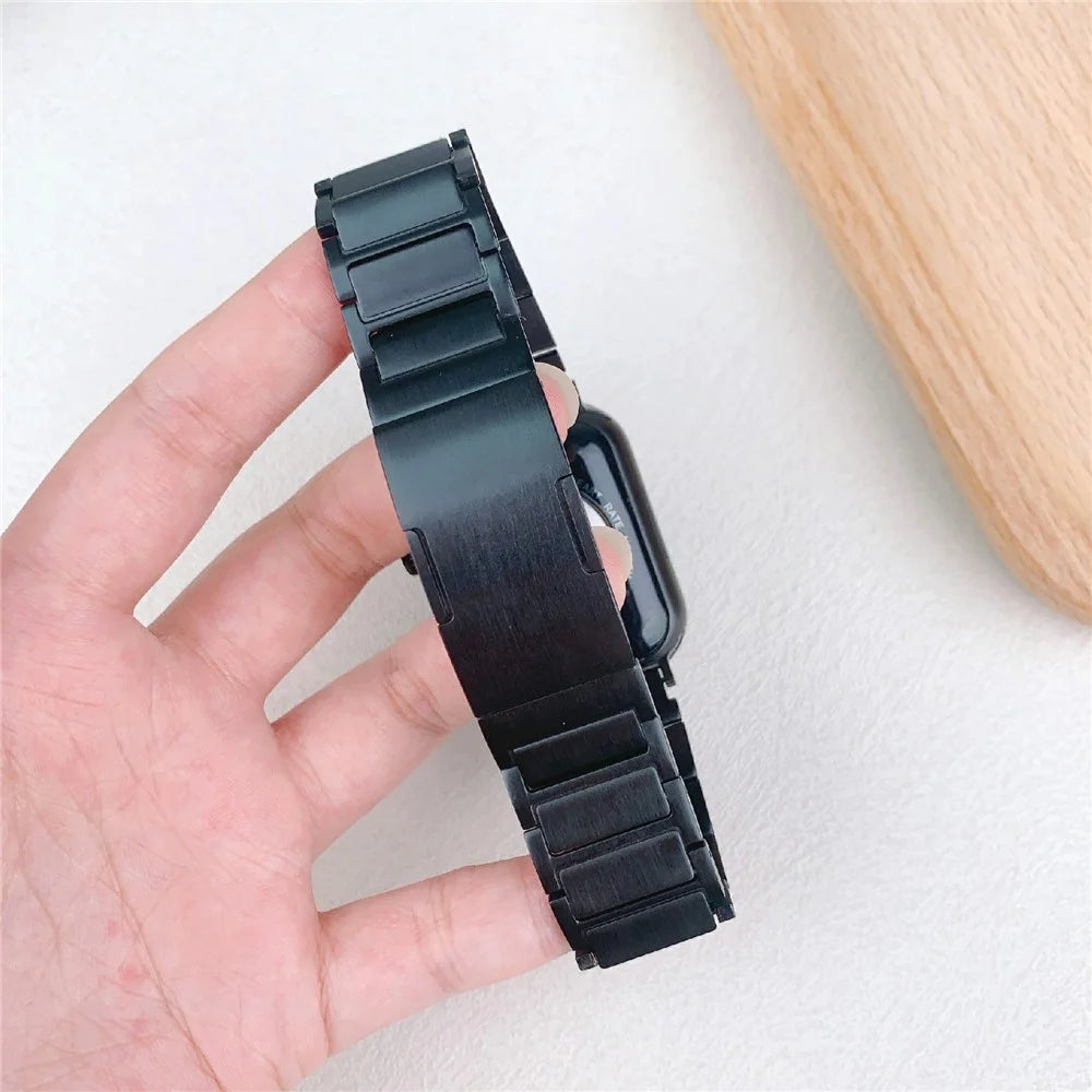 Wrist Strap for Apple Watch Ultra 3 2 1 49mm / Series 11 10 46mm / 9 8 7 45mm / SE3 SE2 SE 6 5 4 44mm / 3 2 1 42mm Three-Bead Stainless Steel Watch Band - Black - 7