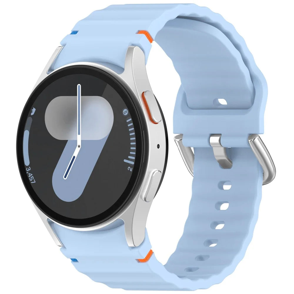 Silicone Strap for Samsung Galaxy Watch7 / 6 / 5 Pro / 5 Watch Band Wave Design with Silver Metal Buckle - Baby Blue - 4