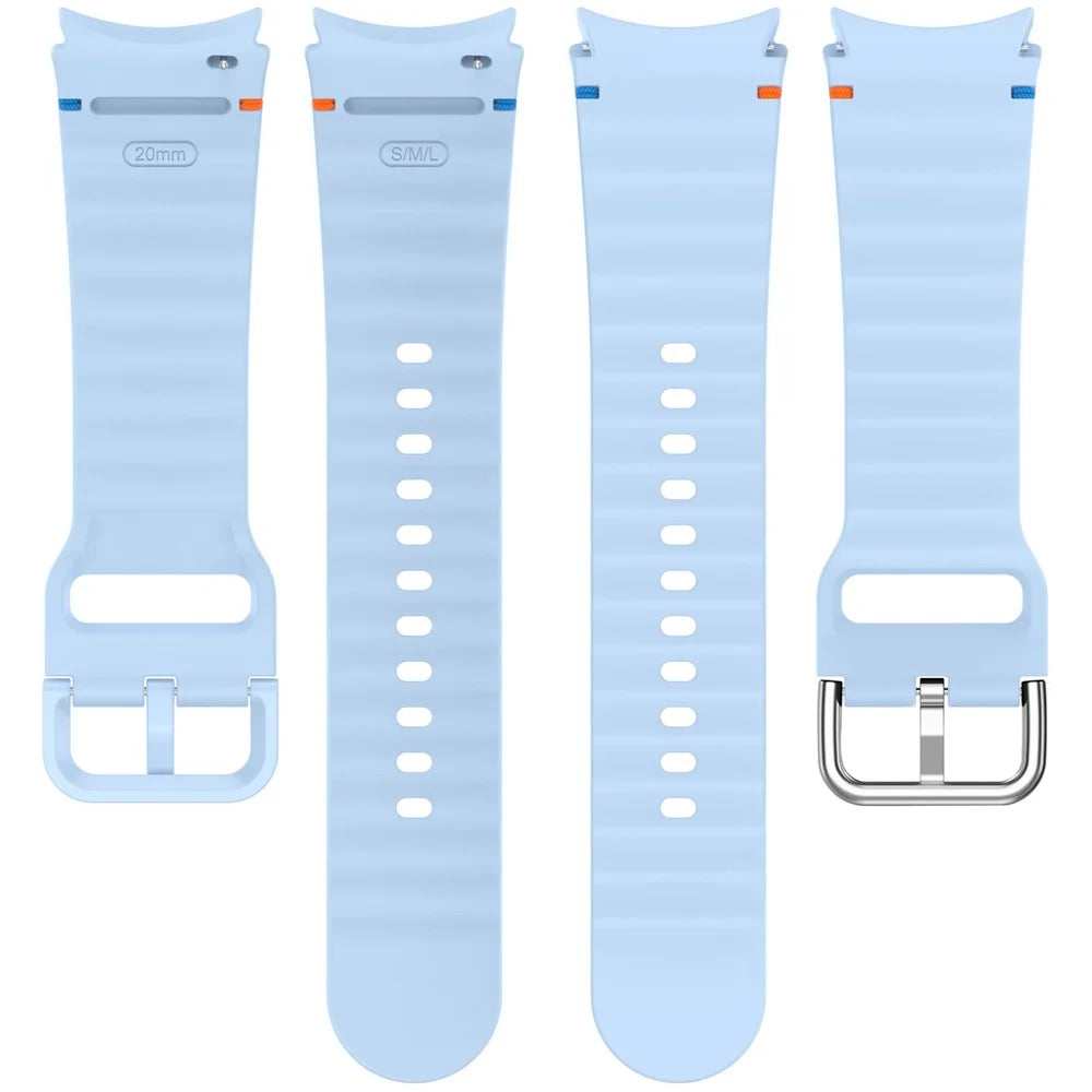 Silicone Strap for Samsung Galaxy Watch7 / 6 / 5 Pro / 5 Watch Band Wave Design with Silver Metal Buckle - Baby Blue - 5