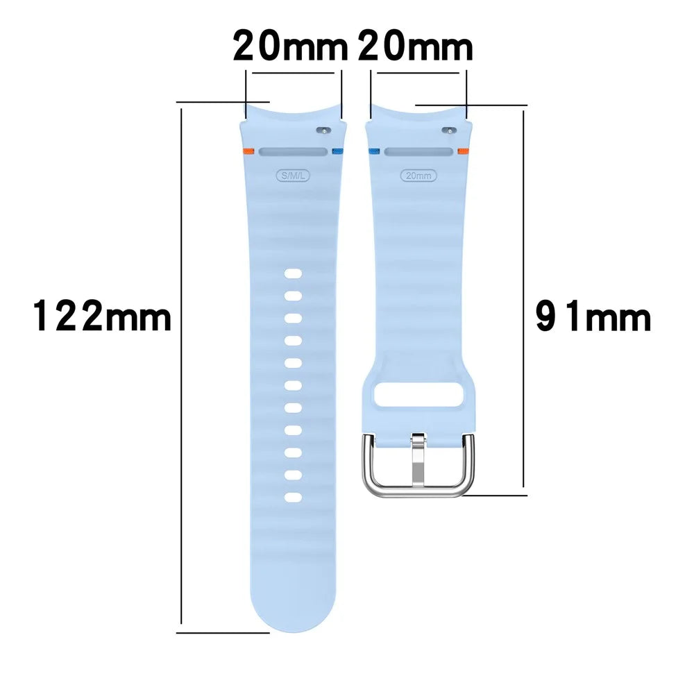 Silicone Strap for Samsung Galaxy Watch7 / 6 / 5 Pro / 5 Watch Band Wave Design with Silver Metal Buckle - Baby Blue - 7