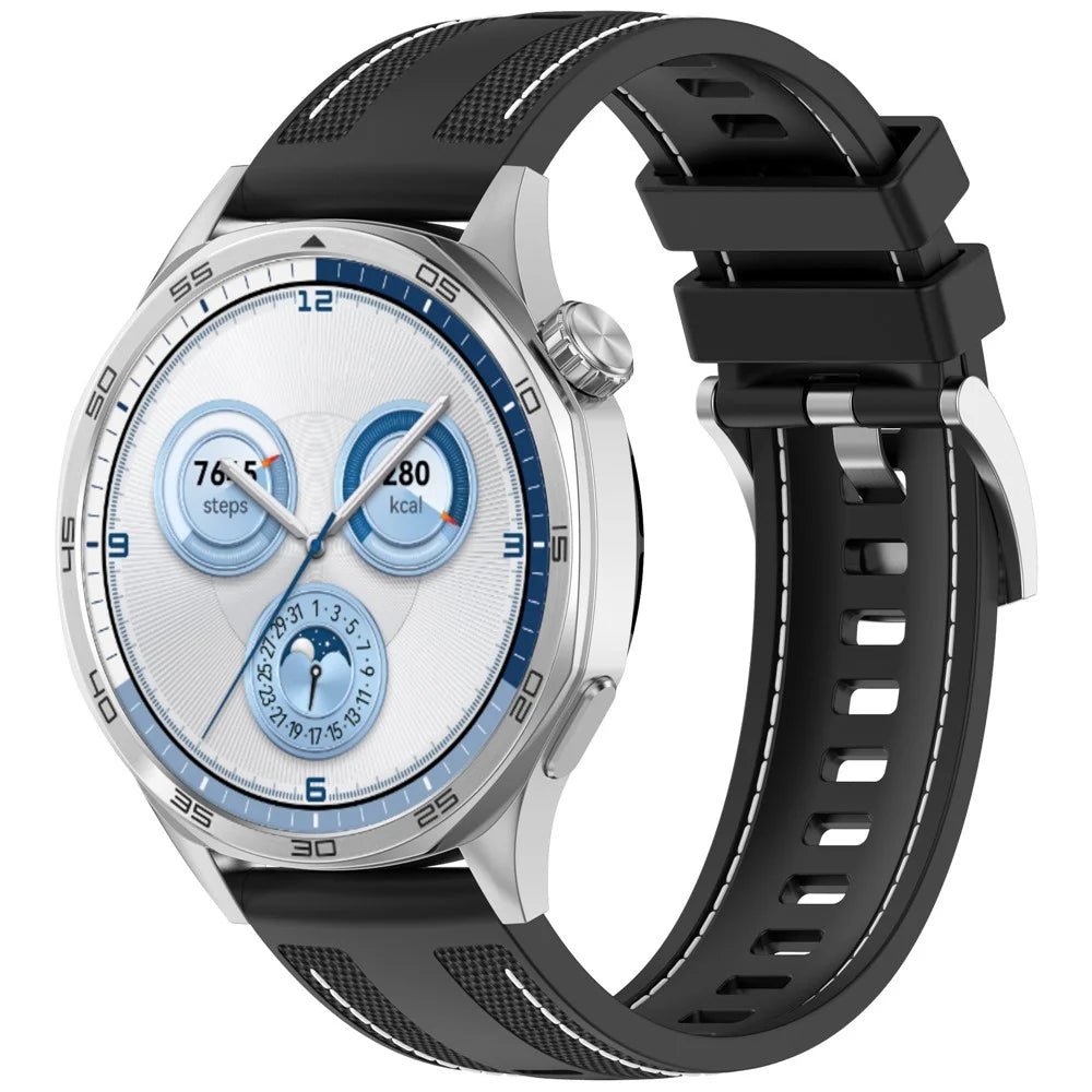 For Huawei Watch GT 5 46mm Replacement Strap 22mm Nylon Silicone Hybrid Watchband - Black - 3