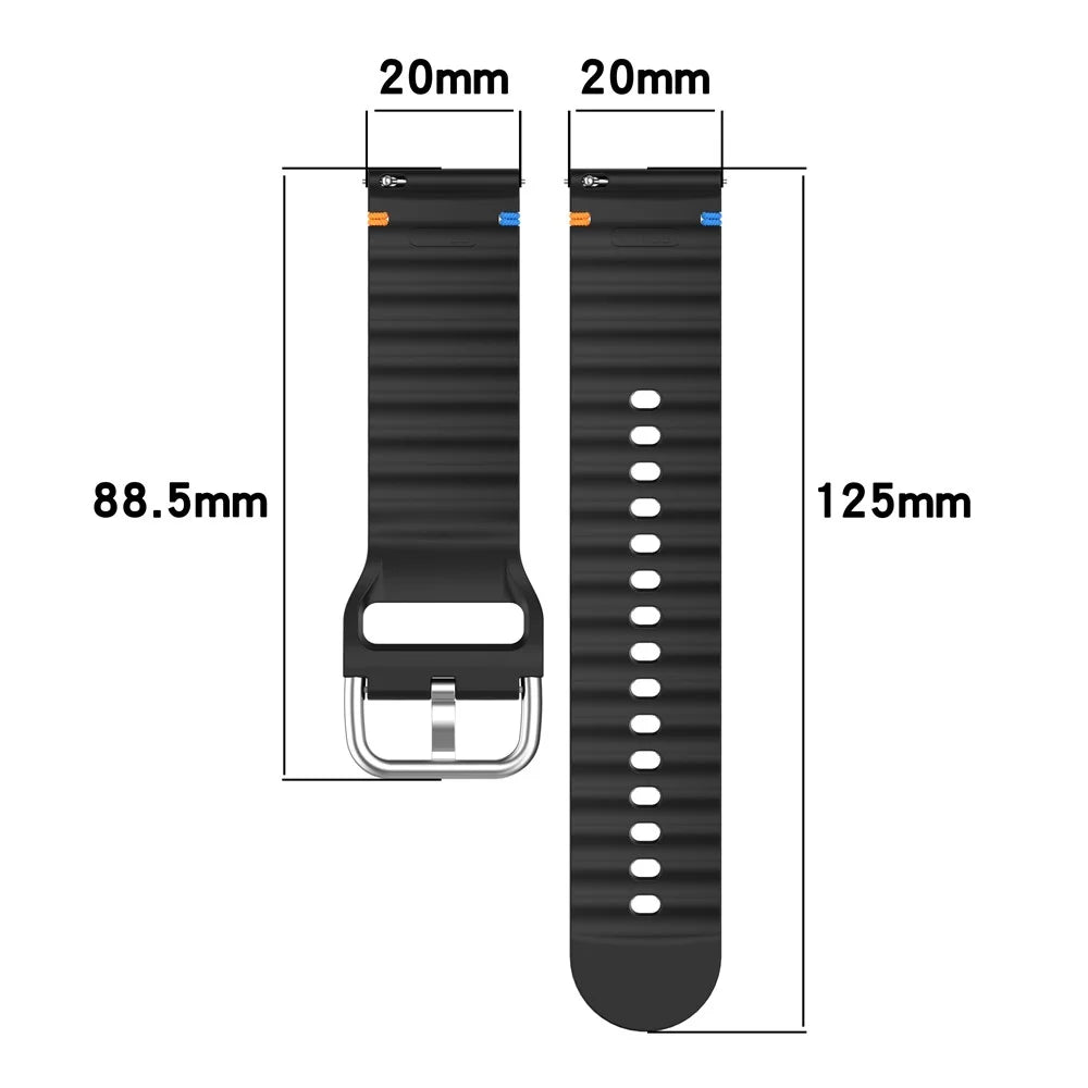 20mm Watch Strap for Samsung Galaxy Watch7 / FE / Huawei Watch GT 3 / 2 42mm Flat Wavy Silicone Band with Metal Buckle - Black - 7