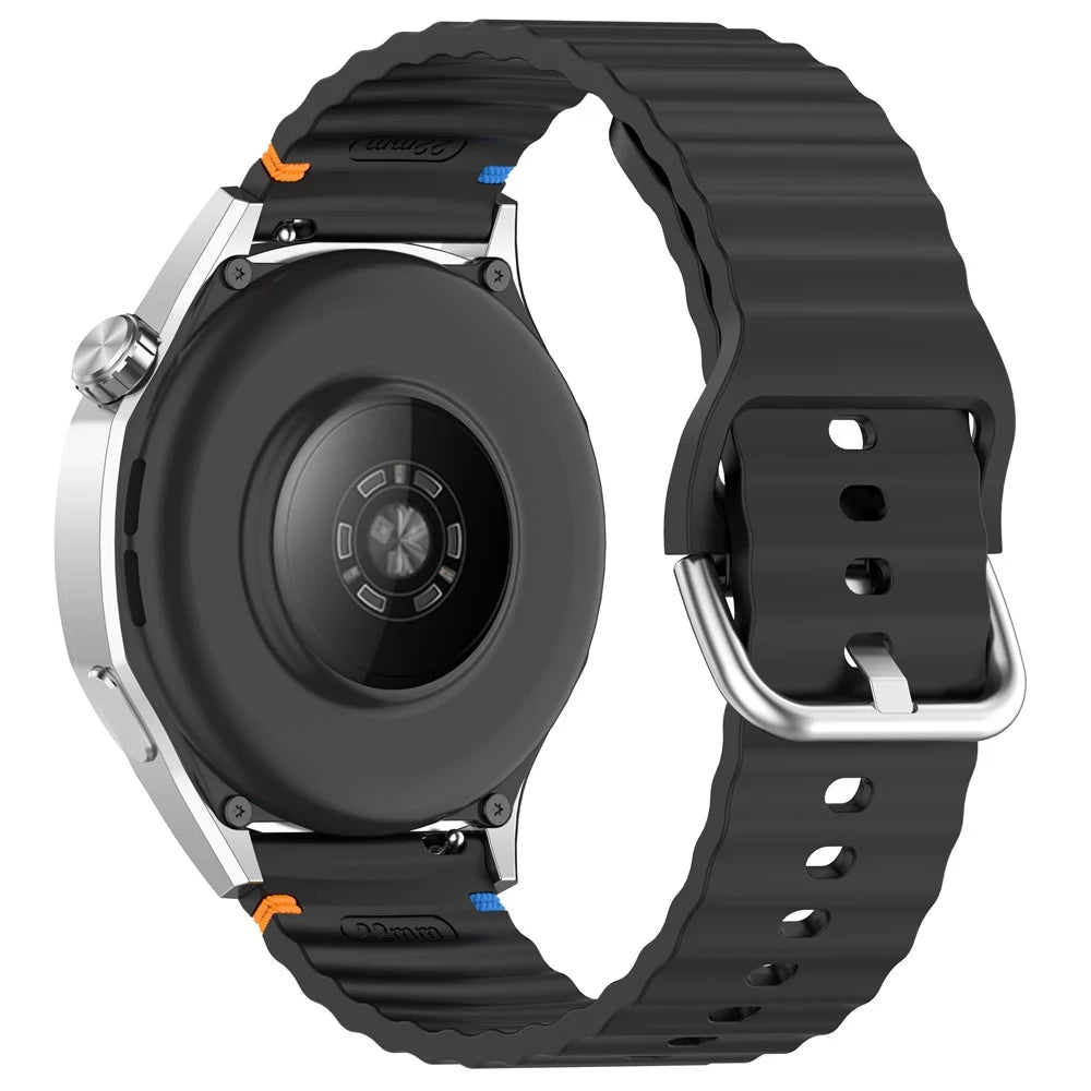 22mm Watch Strap for Samsung Galaxy Watch3 45mm / Watch 46mm / Huawei Watch 4 Pro Flat Wavy Silicone Band - Black - 1