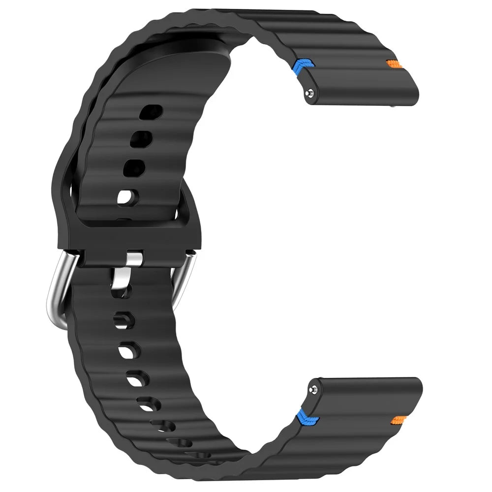 22mm Watch Strap for Samsung Galaxy Watch3 45mm / Watch 46mm / Huawei Watch 4 Pro Flat Wavy Silicone Band - Black - 2