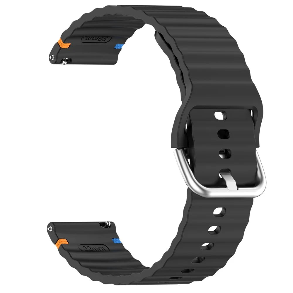 22mm Watch Strap for Samsung Galaxy Watch3 45mm / Watch 46mm / Huawei Watch 4 Pro Flat Wavy Silicone Band - Black - 3