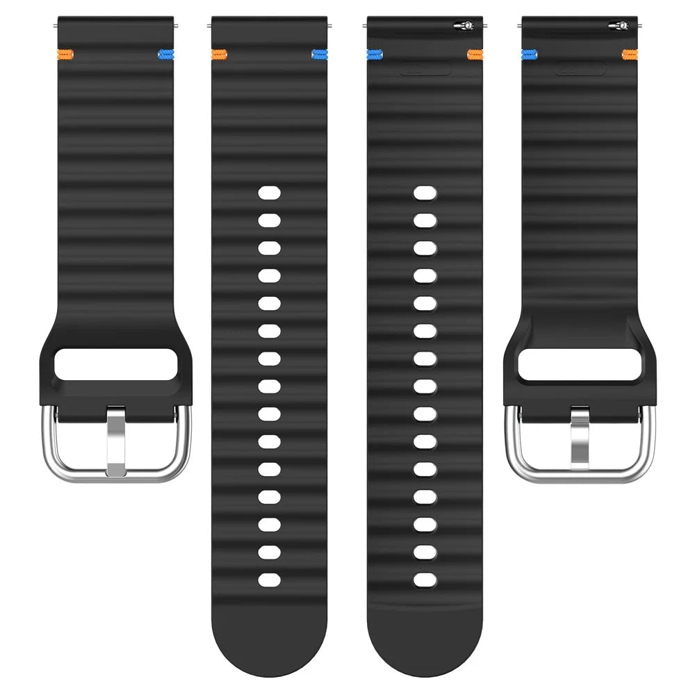 22mm Watch Strap for Samsung Galaxy Watch3 45mm / Watch 46mm / Huawei Watch 4 Pro Flat Wavy Silicone Band - Black - 5