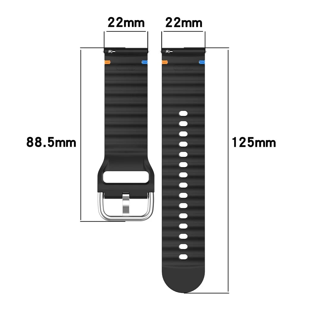 22mm Watch Strap for Samsung Galaxy Watch3 45mm / Watch 46mm / Huawei Watch 4 Pro Flat Wavy Silicone Band - Black - 7