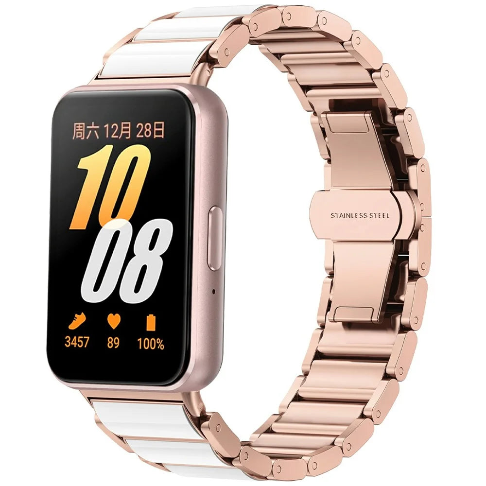 For Samsung Galaxy Fit3 Watch Band Stainless Steel Ceramic-Like Finish Wrist Strap - Rose Gold - 2