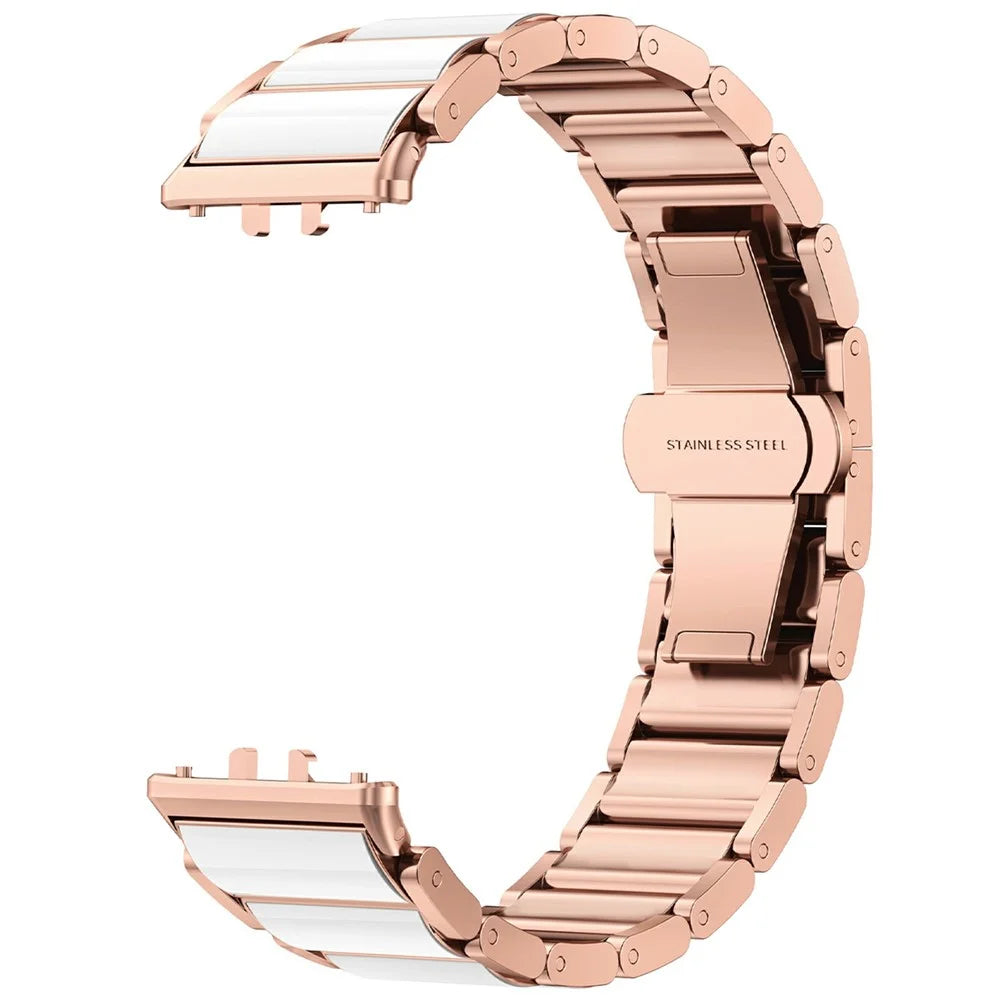 For Samsung Galaxy Fit3 Watch Band Stainless Steel Ceramic-Like Finish Wrist Strap - Rose Gold - 3