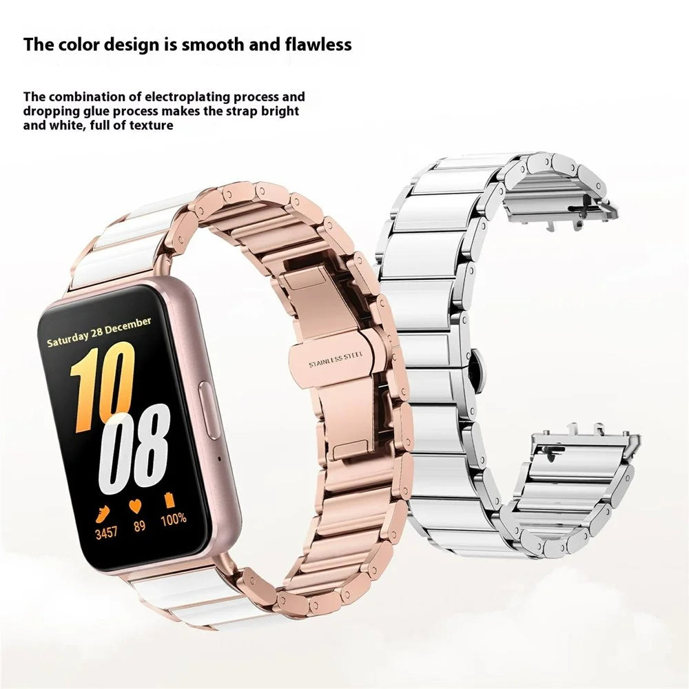 For Samsung Galaxy Fit3 Watch Band Stainless Steel Ceramic-Like Finish Wrist Strap - Rose Gold - 4