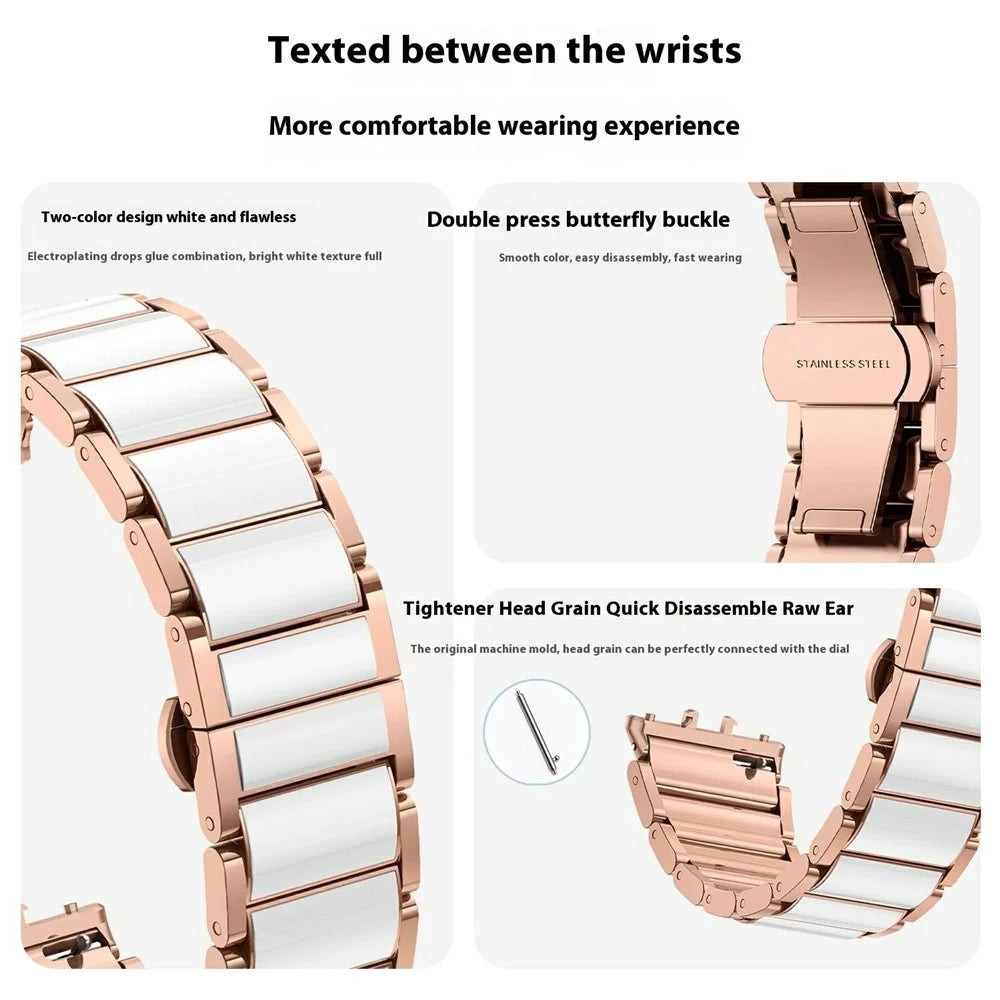For Samsung Galaxy Fit3 Watch Band Stainless Steel Ceramic-Like Finish Wrist Strap - Rose Gold - 5