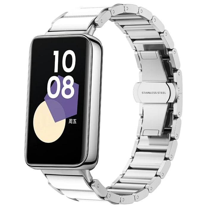 For Honor Band 9 Watch Band Stainless Steel Ceramic-Like Finish Wrist Strap - Silver - 2