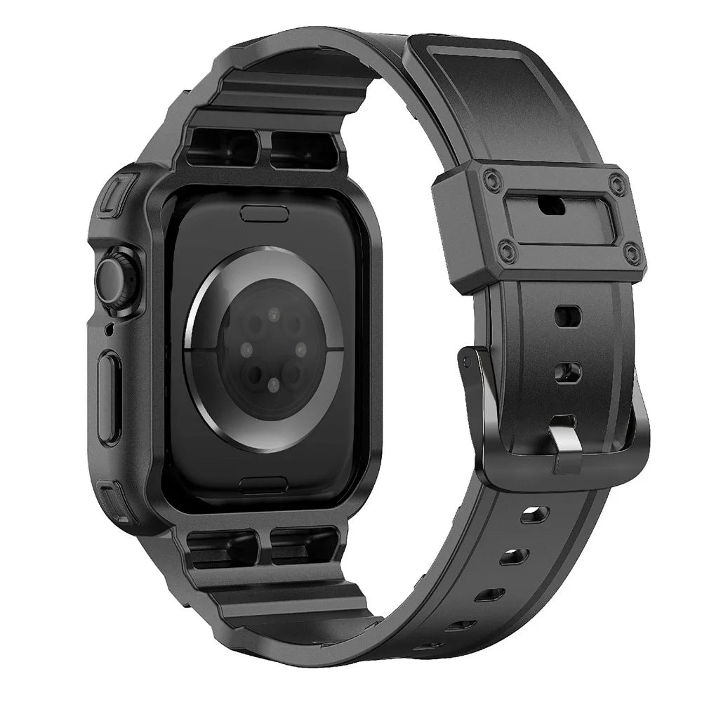 For Apple Watch Series 10 42mm TPU One-Piece Solid Color Watchband with Protective Case - Black - 1