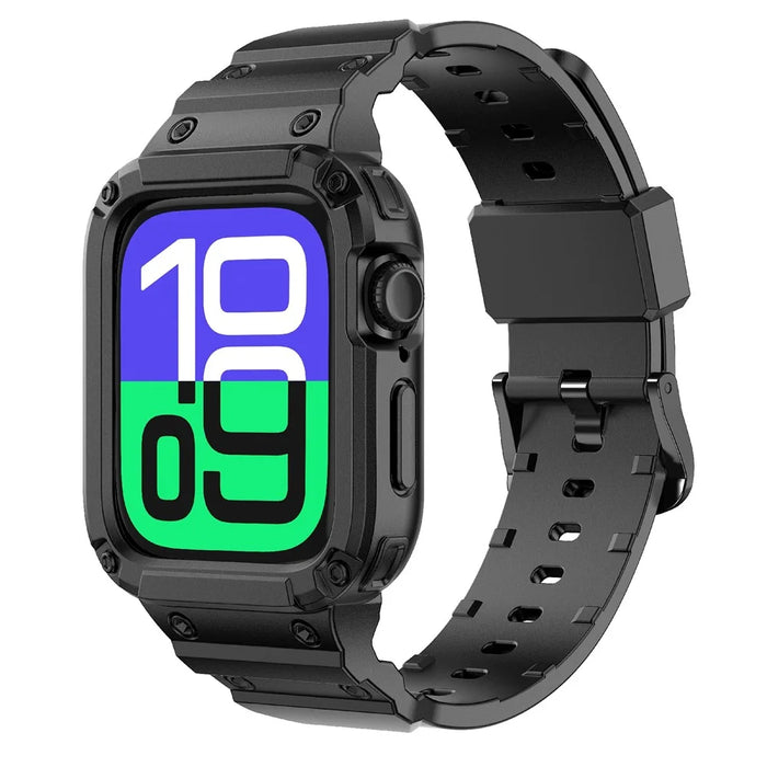 For Apple Watch Series 10 42mm TPU One-Piece Solid Color Watchband with Protective Case - Black - 2