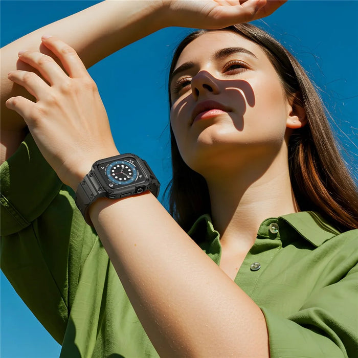 For Apple Watch Series 10 42mm TPU One-Piece Solid Color Watchband with Protective Case - Black - 4
