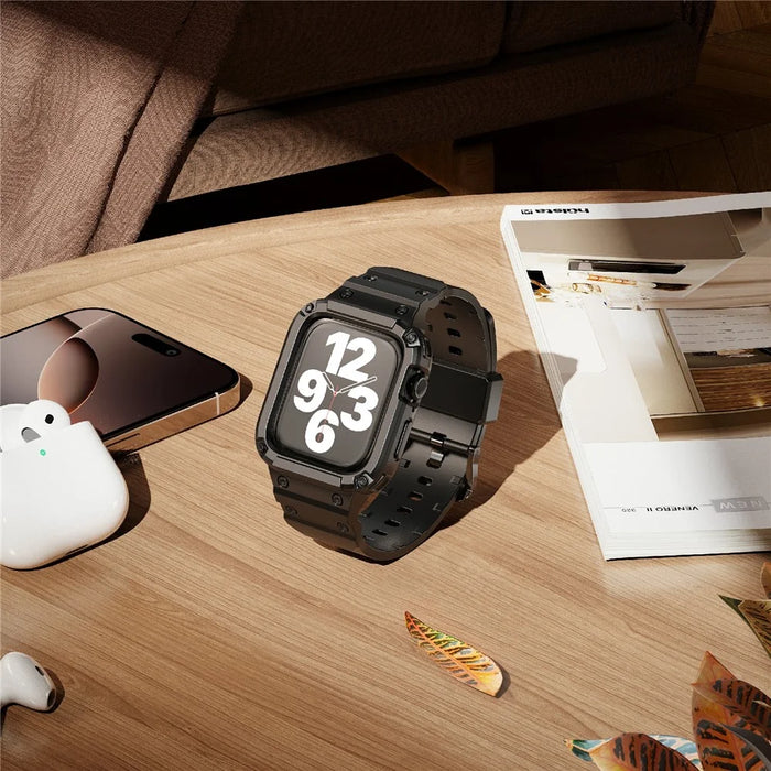 For Apple Watch Series 10 42mm TPU One-Piece Solid Color Watchband with Protective Case - Black - 5