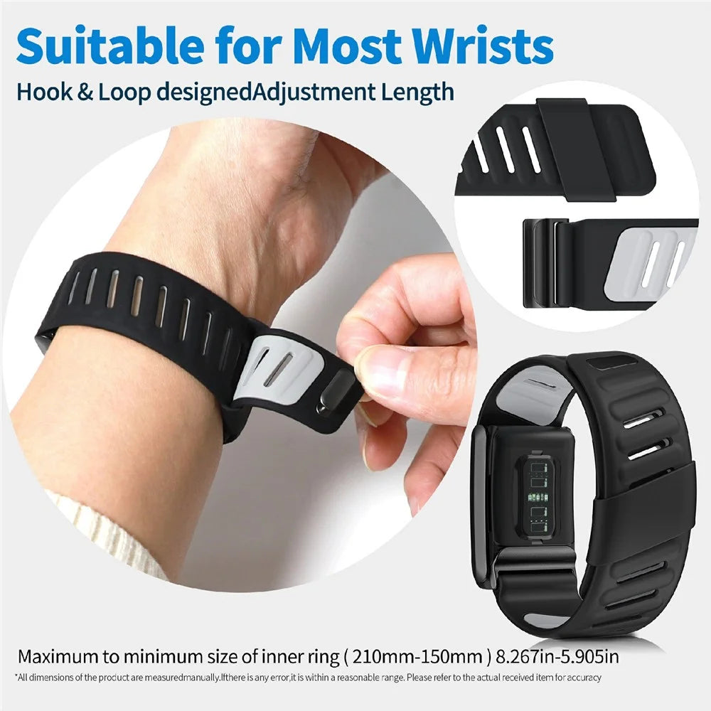 For WHOOP 4.0 Fitness Tracker Adjustable Silicone Wristband Replacement Strap - Black+Light Grey - 6