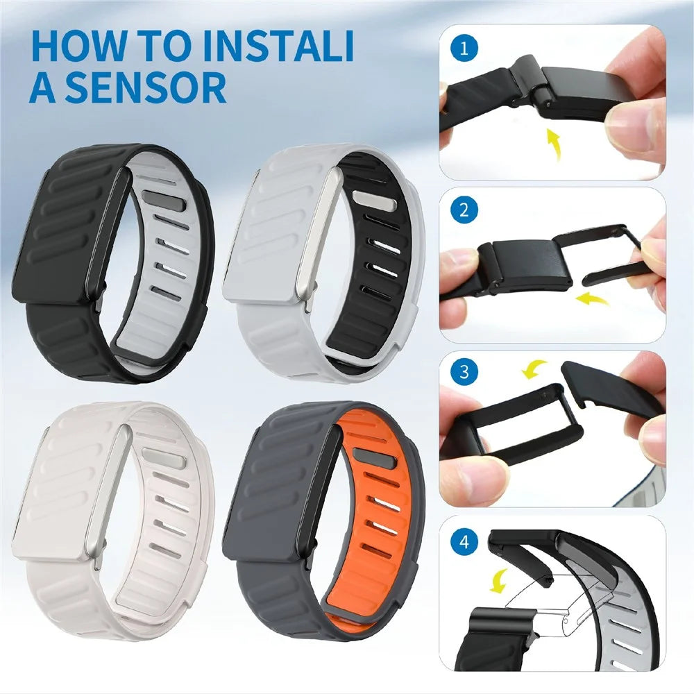 For WHOOP 4.0 Fitness Tracker Adjustable Silicone Wristband Replacement Strap - Black+Light Grey - 7