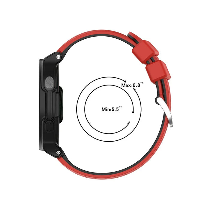 For Garmin Forerunner 220 Silicone Watch Band Replacement Wrist Strap with Round Holes - Red+Black - 7