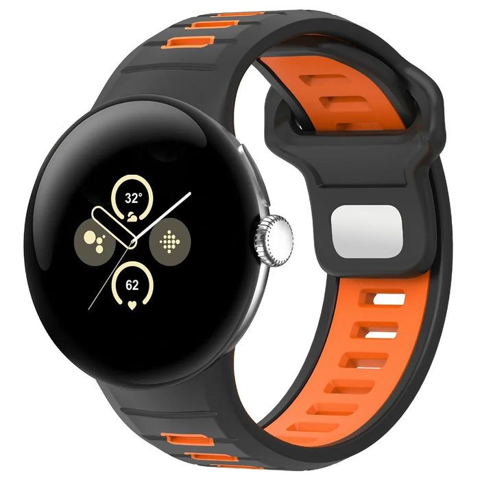 For Google Pixel Watch 4 45mm / Watch 3 45mm Replacement Watch Band Dual Color Silicone Strap - Black+Orange - 2