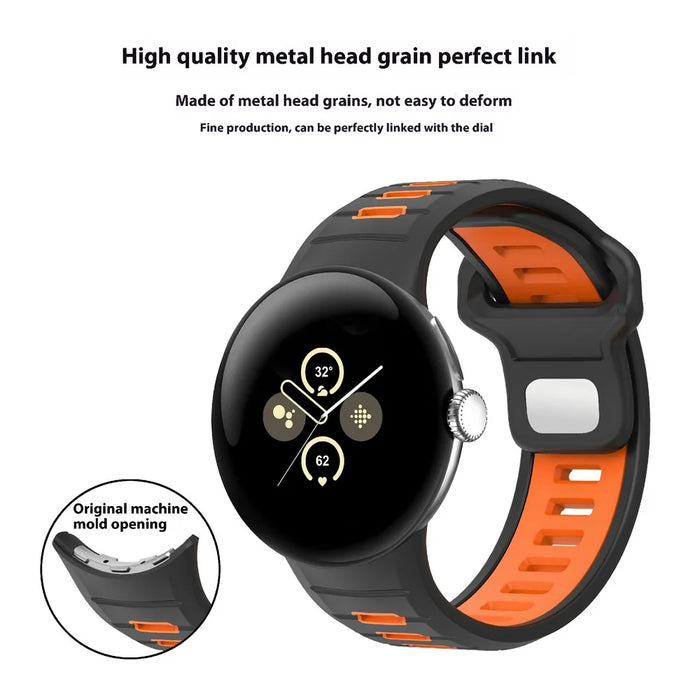 For Google Pixel Watch 4 45mm / Watch 3 45mm Replacement Watch Band Dual Color Silicone Strap - Black+Orange - 4