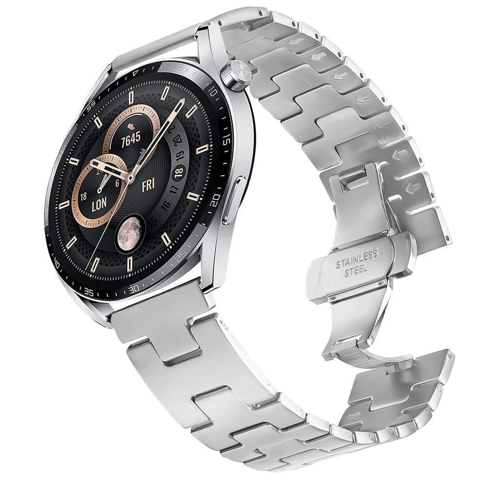 For Huami Amazfit Bip 5 Replacement Strap H-Type Butterfly Clasp Stainless Steel Watch Band Silver - 2