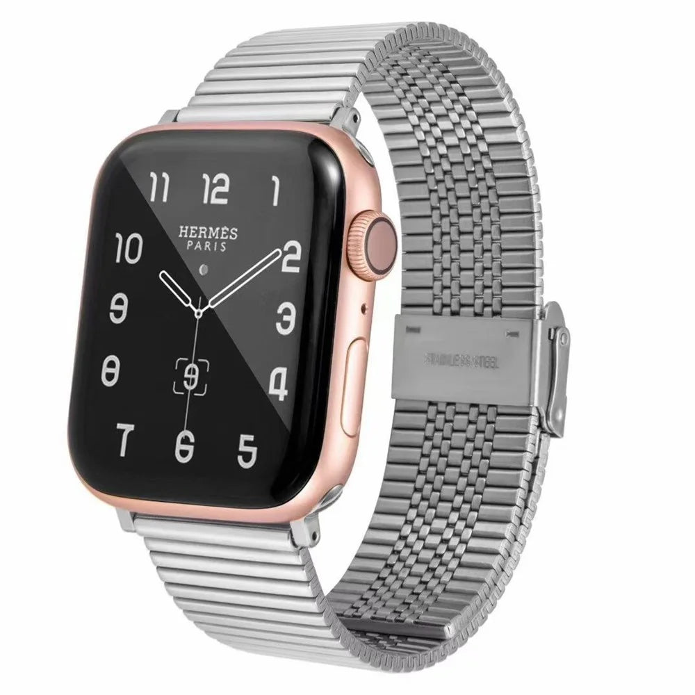 Buckle Design Stainless Steel Smart Watch Strap Replacement for Apple Watch Series 11 10 42mm / 9 8 7 41mm / SE3 SE2 SE 6 5 4 40mm / 3 2 1 38mm  - Silver - 2