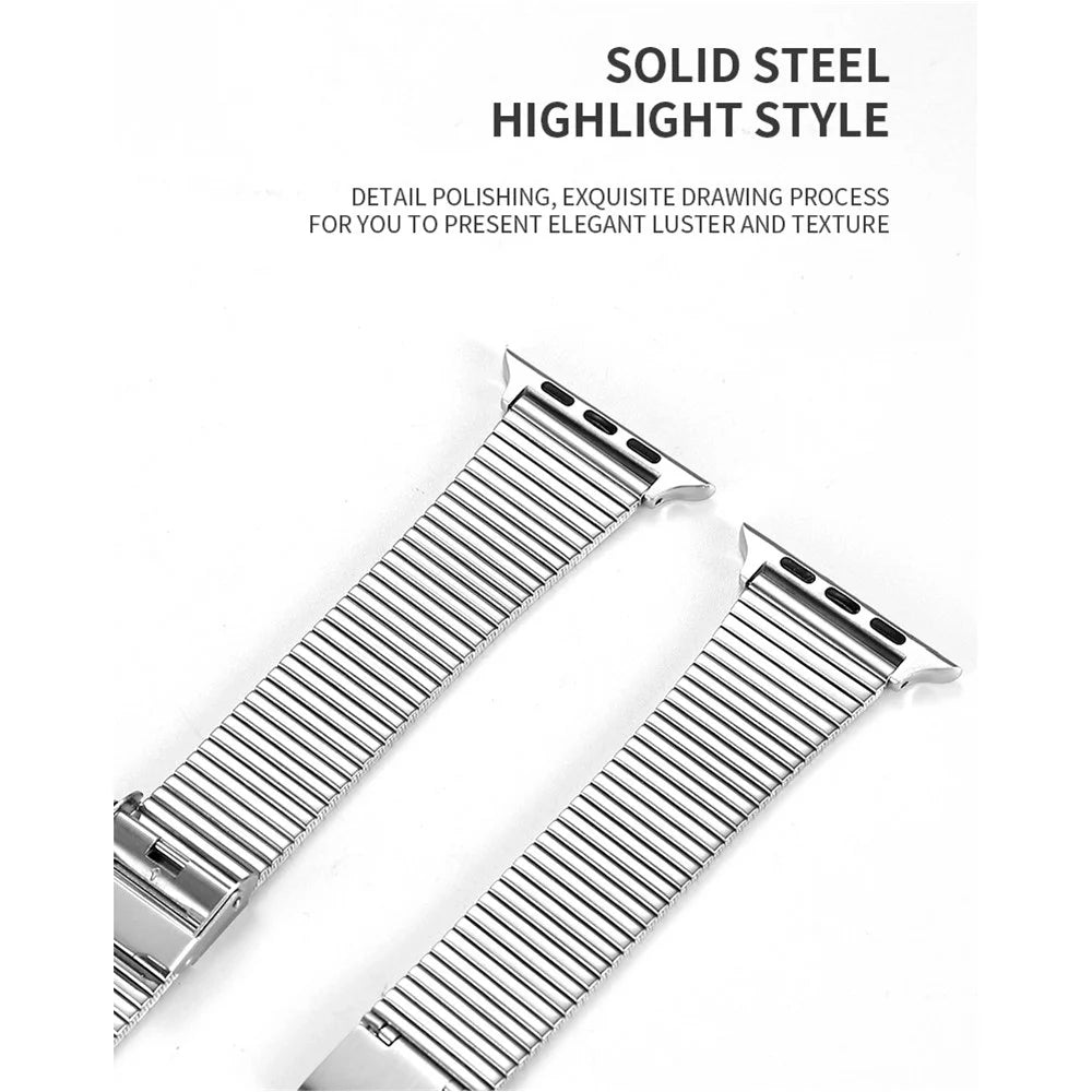 Buckle Design Stainless Steel Smart Watch Strap Replacement for Apple Watch Series 11 10 42mm / 9 8 7 41mm / SE3 SE2 SE 6 5 4 40mm / 3 2 1 38mm  - Silver - 4