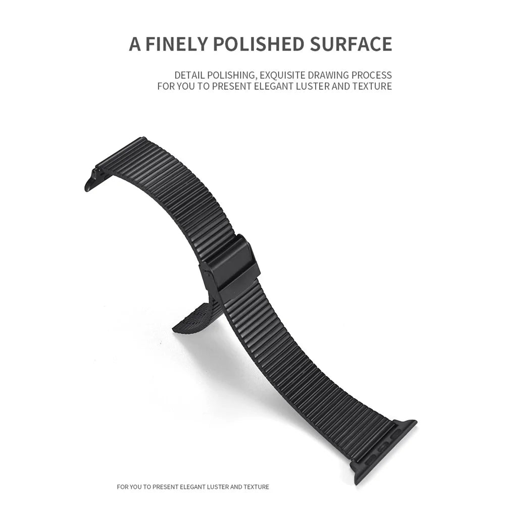 Buckle Design Stainless Steel Smart Watch Strap Replacement for Apple Watch Ultra 3 2 1 49mm / Series 11 10 46mm / 9 8 7 45mm / SE3 SE2 SE 6 5 4 44mm / 3 2 1 42mm - Black - 4