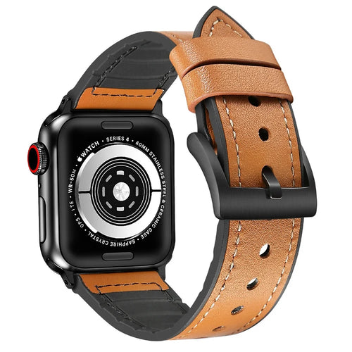 Silicone Leather Coated Watchband Wrist Strap Replacement for Apple Watch Series 11 10 42mm / 9 8 7 41mm / SE3 SE2 SE 6 5 4 40mm / 3 2 1 38mm - Brown - 1