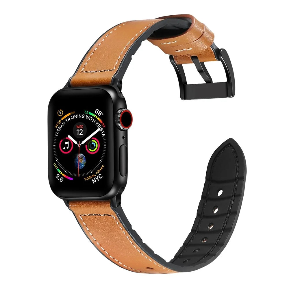 Silicone Leather Coated Watchband Wrist Strap Replacement for Apple Watch Series 11 10 42mm / 9 8 7 41mm / SE3 SE2 SE 6 5 4 40mm / 3 2 1 38mm - Brown - 2
