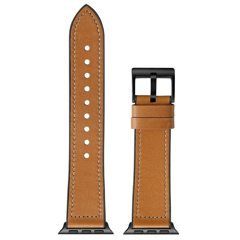 Silicone Leather Coated Watchband Wrist Strap Replacement for Apple Watch Series 11 10 42mm / 9 8 7 41mm / SE3 SE2 SE 6 5 4 40mm / 3 2 1 38mm - Brown - 3