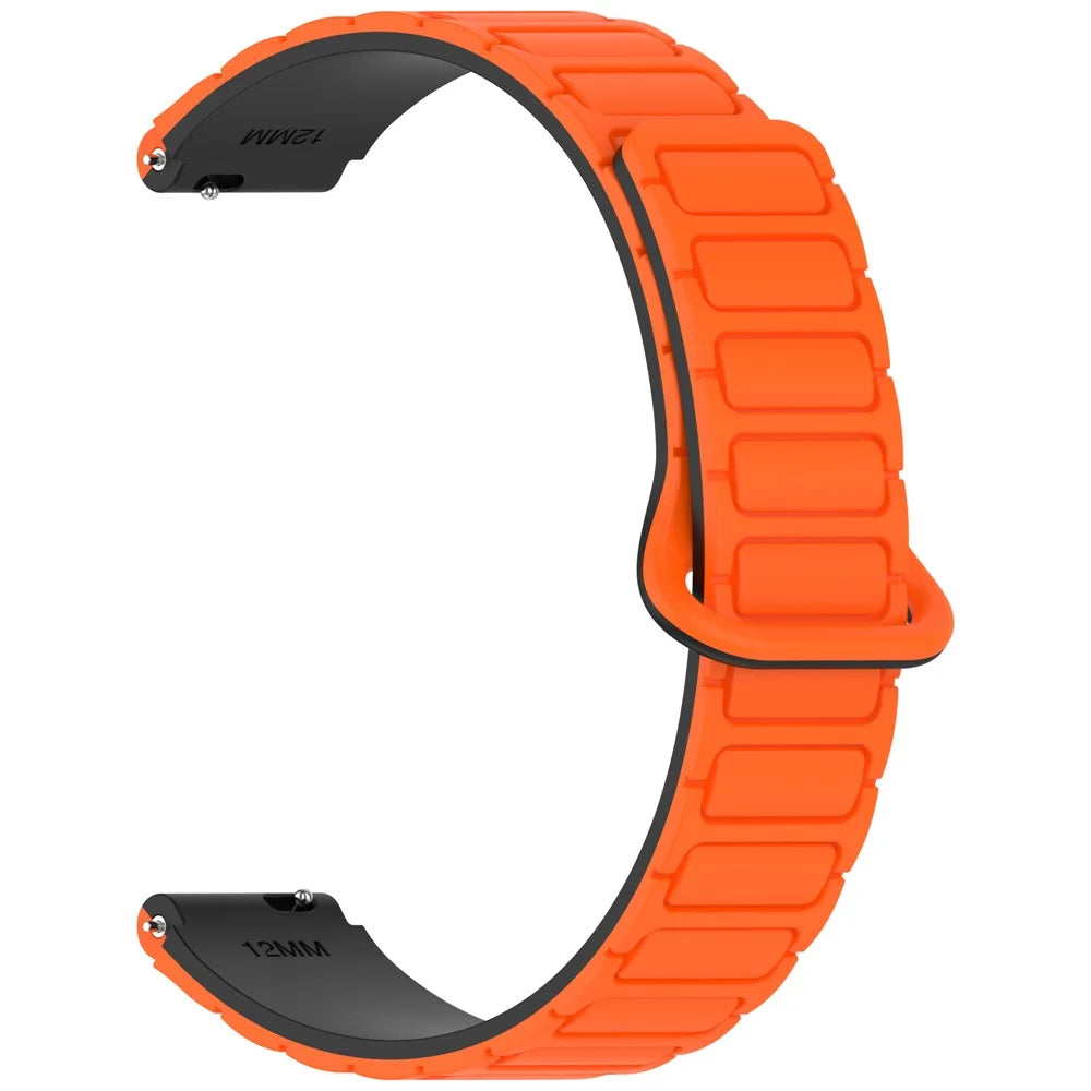 12mm Magnetic Watch Band Silicone Strap Compatible with 12mm Metal Frame / Connectors - Orange Black - 1