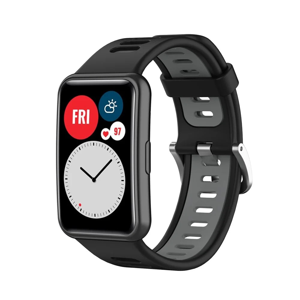 Soft Silicone Dual Color Watch Strap for Huawei Watch Fit - Black/Grey - 2