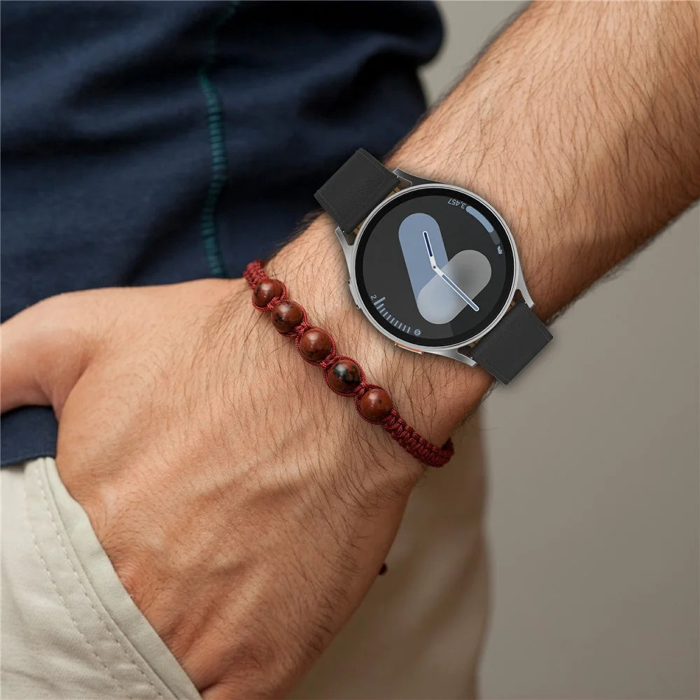 20mm Strap for Samsung Galaxy Watch 7 / 6 / 5 44mm 40mm Universal Genuine Cow Leather Watch Band with Press Button - Black - 6