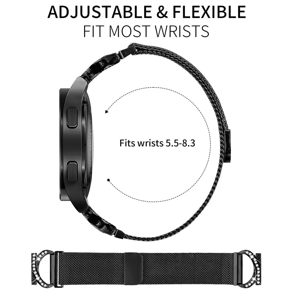 For Google Pixel Watch 4 41mm / Watch 3 41mm / Watch 2 / Watch Replacement Strap Milanese Metal Watch Band Rhinestone Decor - Black - 3