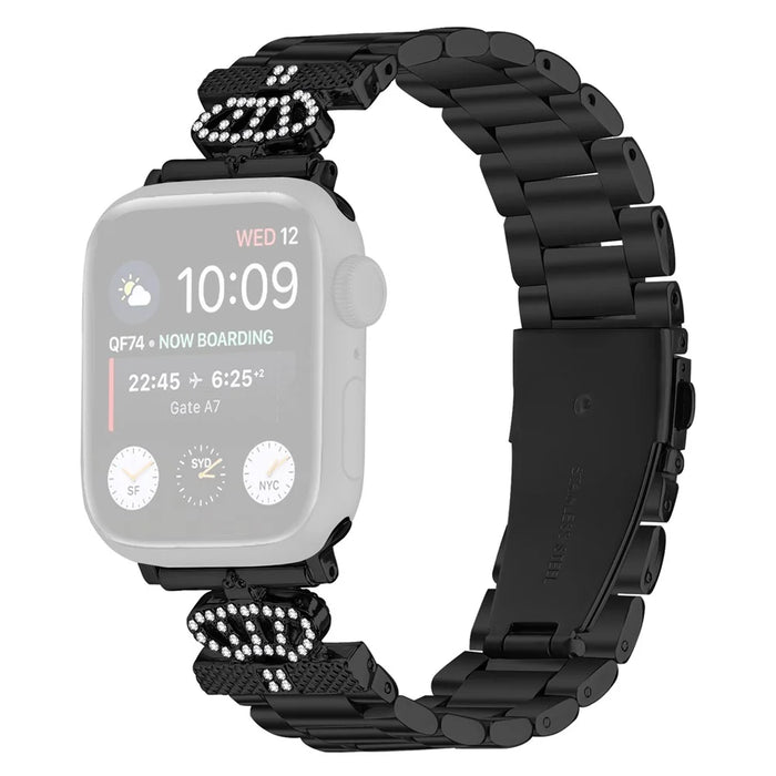 Stainless Steel Strap for Apple Watch Series 11 10 42mm / 9 8 7 41mm / SE3 SE2 SE 6 5 4 40mm / 3 2 1 38mm Crown Shape Watch Band - Black - 1