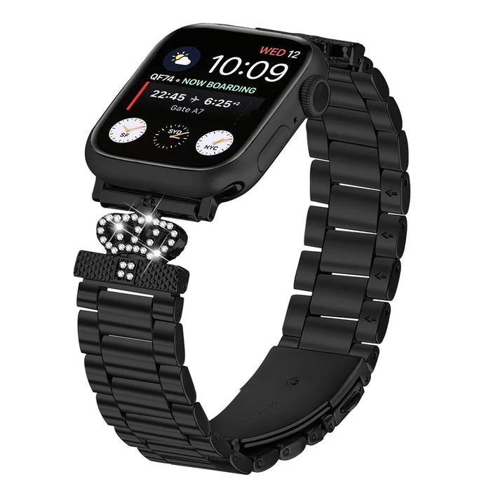 Stainless Steel Strap for Apple Watch Series 11 10 42mm / 9 8 7 41mm / SE3 SE2 SE 6 5 4 40mm / 3 2 1 38mm Crown Shape Watch Band - Black - 3