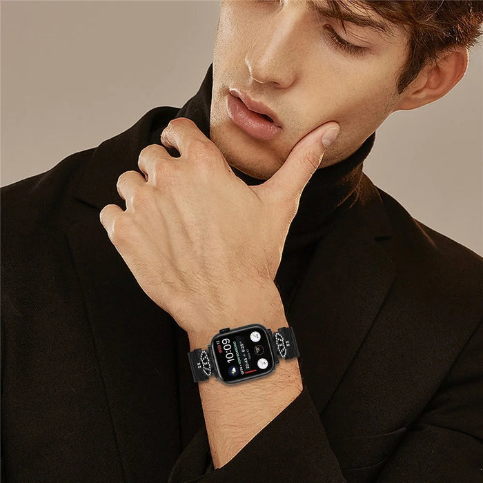 Stainless Steel Strap for Apple Watch Series 11 10 42mm / 9 8 7 41mm / SE3 SE2 SE 6 5 4 40mm / 3 2 1 38mm Crown Shape Watch Band - Black - 6