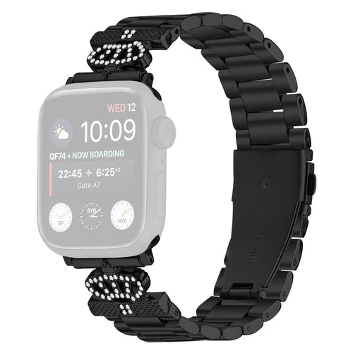 Stainless Steel Strap for Apple Watch Ultra 3 2 1 49mm / Series 11 10 46mm / 9 8 7 45mm / SE3 SE2 SE 6 5 4 44mm / 3 2 1 42mm Crown Shape Watch Band - Black - 1