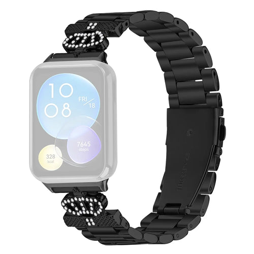 Stainless Steel Strap for Xiaomi Smart Band 10 Pro / 9 Pro / 8 Pro / Redmi Watch 6 / 5 / 4 Crown Shape Rhinestone Decor Watch Band - Black - 1