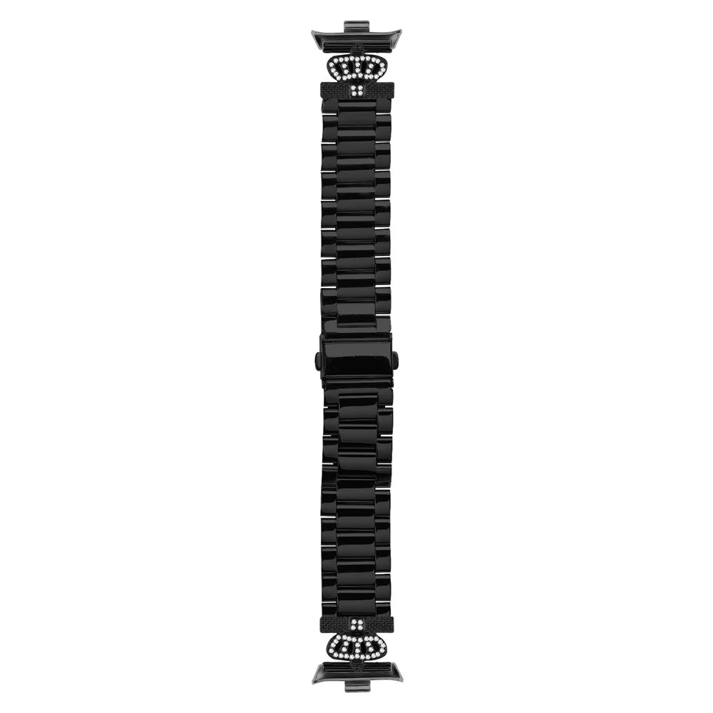 Stainless Steel Strap for Xiaomi Smart Band 10 Pro / 9 Pro / 8 Pro / Redmi Watch 6 / 5 / 4 Crown Shape Rhinestone Decor Watch Band - Black - 2