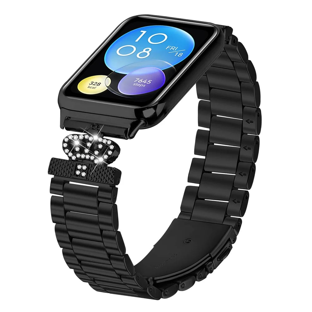Stainless Steel Strap for Xiaomi Smart Band 10 Pro / 9 Pro / 8 Pro / Redmi Watch 6 / 5 / 4 Crown Shape Rhinestone Decor Watch Band - Black - 3