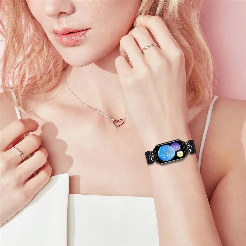 Stainless Steel Strap for Xiaomi Smart Band 10 Pro / 9 Pro / 8 Pro / Redmi Watch 6 / 5 / 4 Crown Shape Rhinestone Decor Watch Band - Black - 5