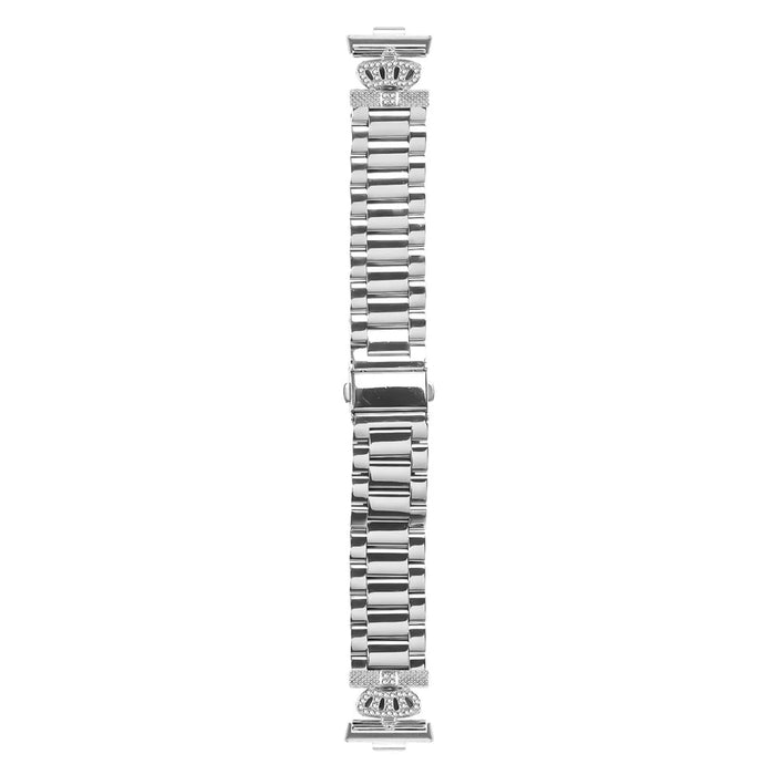 For Huawei Watch Fit 3 Stainless Steel Strap Crown Shape Rhinestone Decor Silver Watch Band - 2