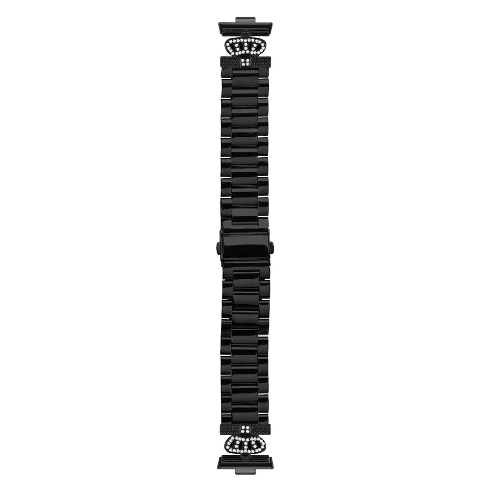 For Huawei Watch Fit 3 Stainless Steel Strap Crown Shape Rhinestone Decor Watch Band - Black - 2