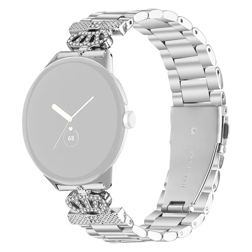 For Google Pixel Watch 4 41mm / Watch 3 41mm / Watch 2 / Watch Stainless Steel Strap Crown Shape Rhinestone Decor Silver Watch Band - 1