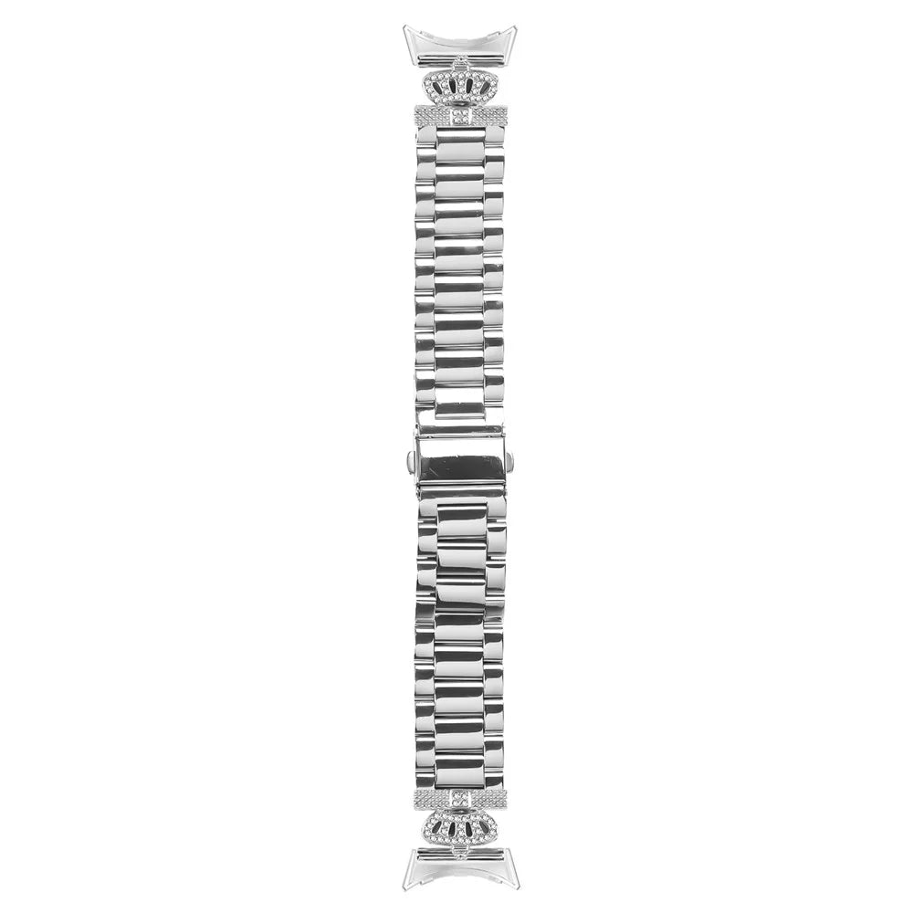 For Google Pixel Watch 4 41mm / Watch 3 41mm / Watch 2 / Watch Stainless Steel Strap Crown Shape Rhinestone Decor Silver Watch Band - 2